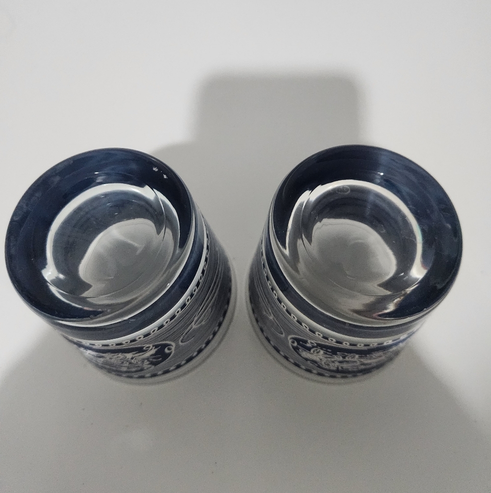 Currier&Ives Blue Patterned Glass Low Ball Tumblers, Set Of 2 - Picture 3 of 4